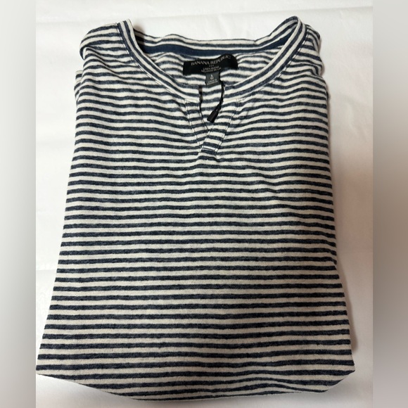 Banana Republic Striped Tee Linen Blend Blue L - Picture 3 of 5